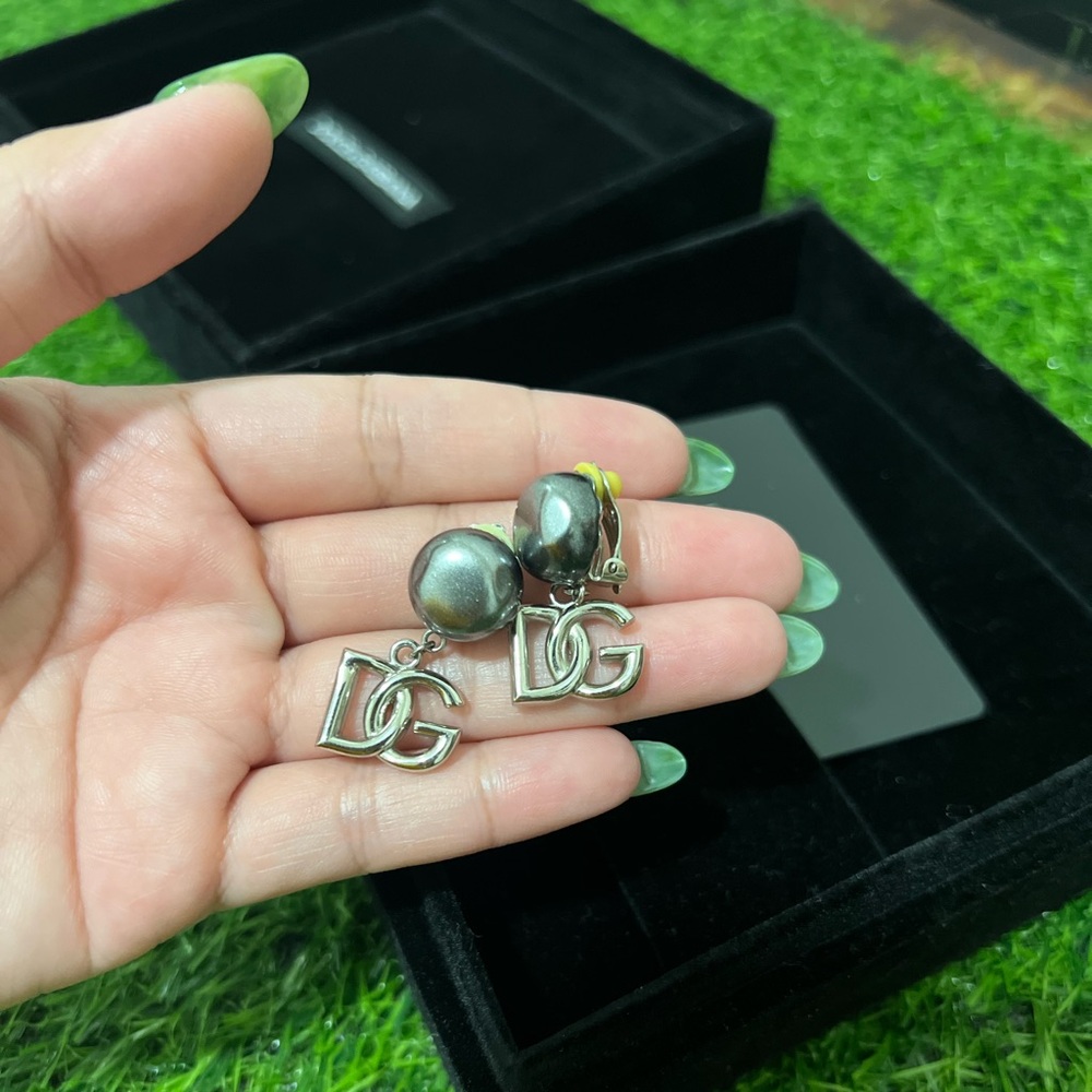 DOLCE & GABBANA Silver & Gray Clip On Earrings
